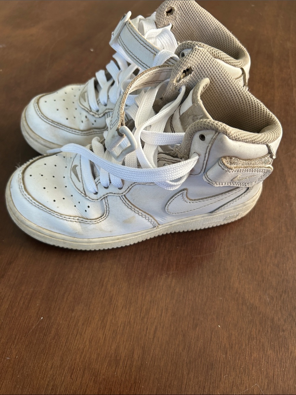 Kids White and Tan High-Top Sneakers with Strap